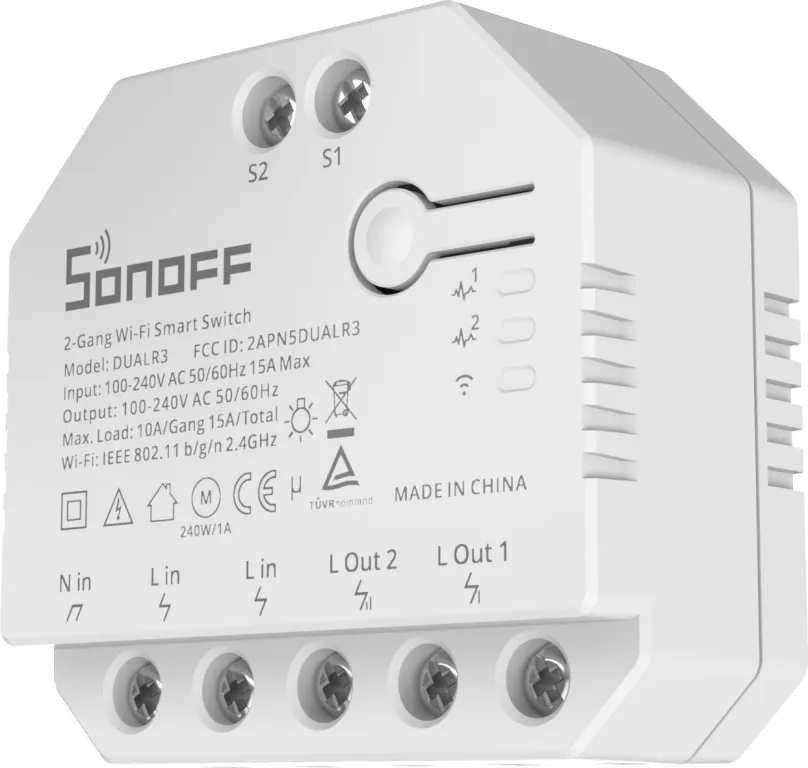 WiFi spínač Sonoff DUALR3 2-Gang Wi-Fi Smart Switch, pre osvetlenie, elektroinštalácia, ov