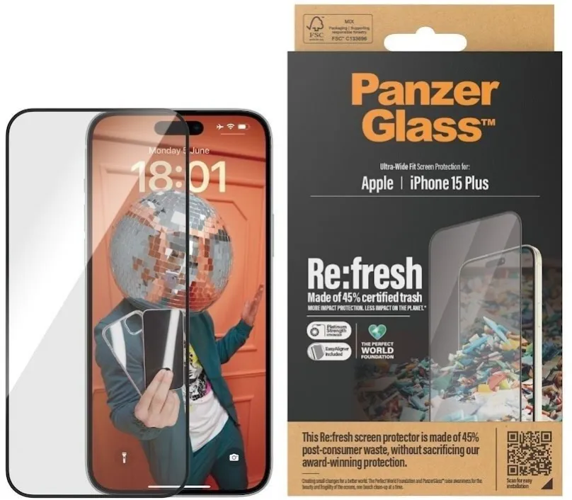 Ochranné sklo PanzerGlass Recycled Glass Apple iPhone 15 Plus s inštalačným rámčekom