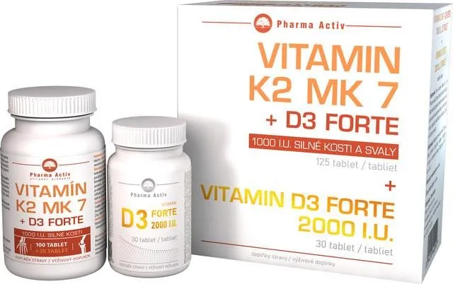Vitamíny Pharma Activ Vitamín K2 MK7 + D3 Forte 125 tabliet + Vitamín D3 Forte 2000 IU 30 tabliet