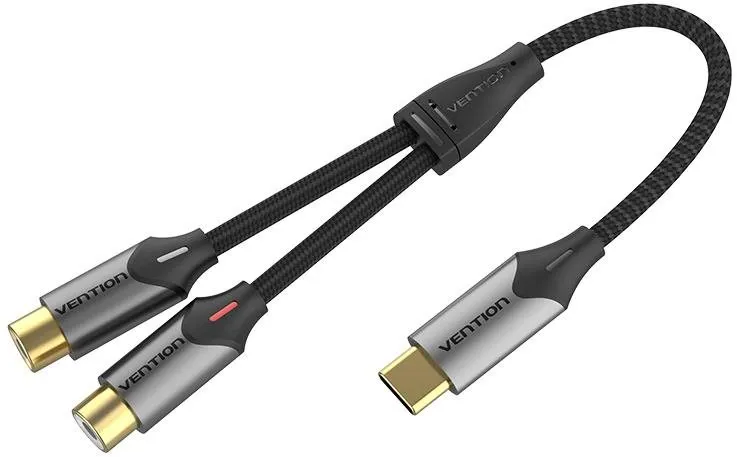 Audio kábel Vention USB-C Male to 2-Female RCA Cable 0.5m Gray Aluminum Alloy Type