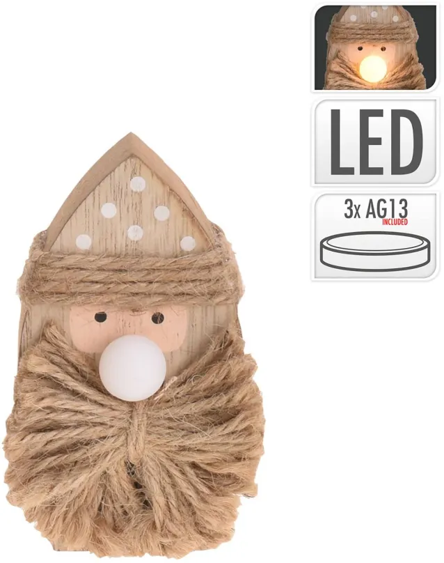 Vianočné osvetlenie H&L Vianočná postava s LED, drevo, škriatok prírodný