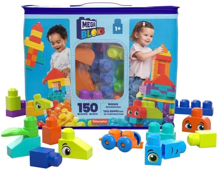 Kocky pre deti Mega Bloks poriadne Veľké vrece kociek - Modrý (150)