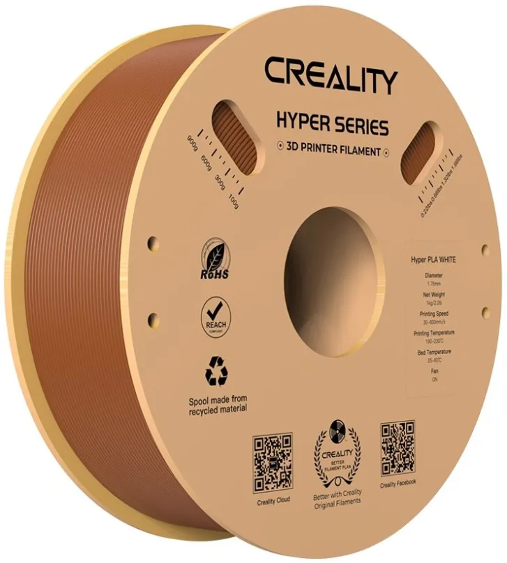Filament Creality Hyper PLA Brown 1kg, materiál PLA, priemer 1,75 mm s toleranciou 0,03 mm
