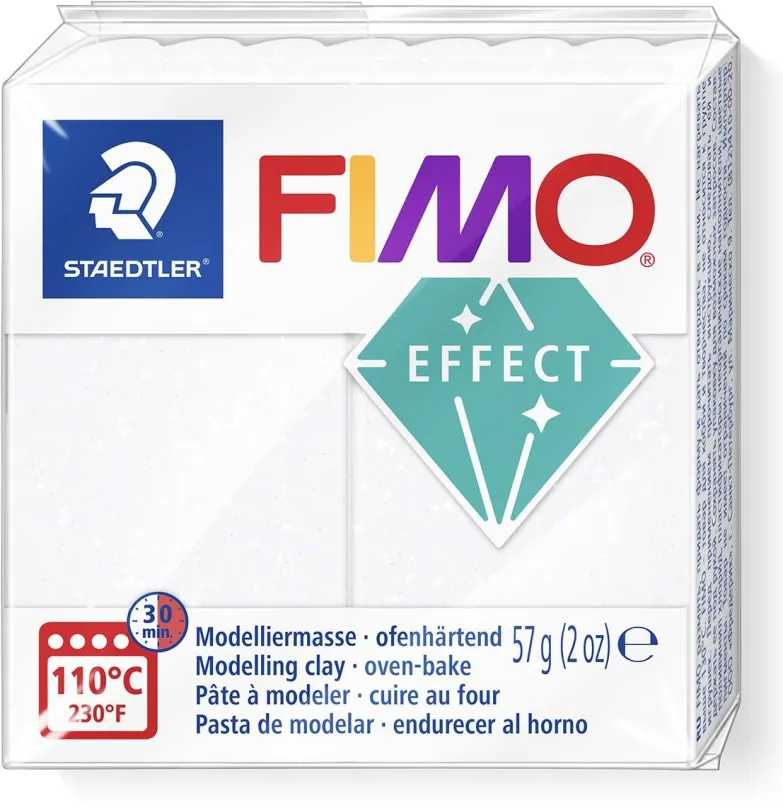 Modelovacia hmota FIMO effect 8020 biela s trblietkami