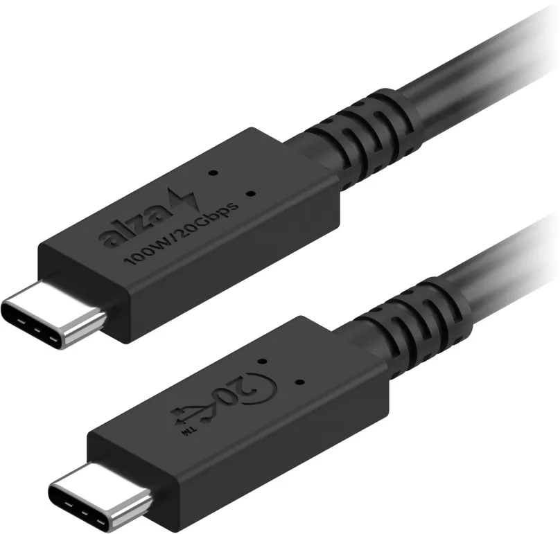 Dátový kábel AlzaPower Core USB-C/USB-C USB4, 5A, 100W, 0.5m čierny