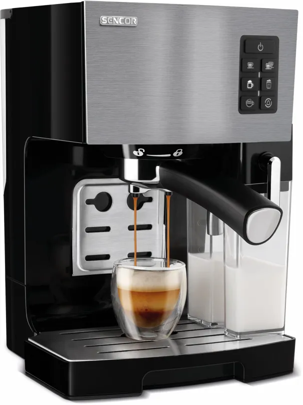 Pákový kávovar SENCOR SES 4050SS, tlak 20 bar, objem nádržky na vodu 1,4 l, časovač, prí