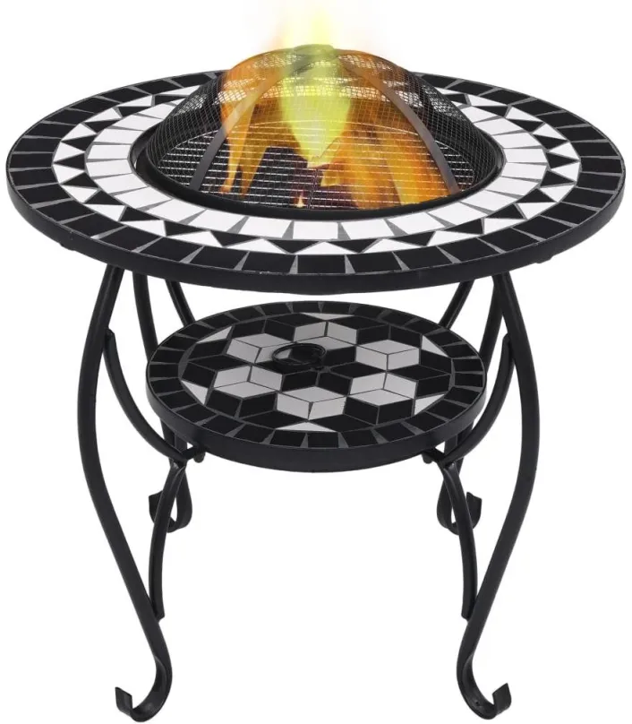 Ohnisko Mozaikový stolík s ohniskom čiernobiely 68 cm keramika