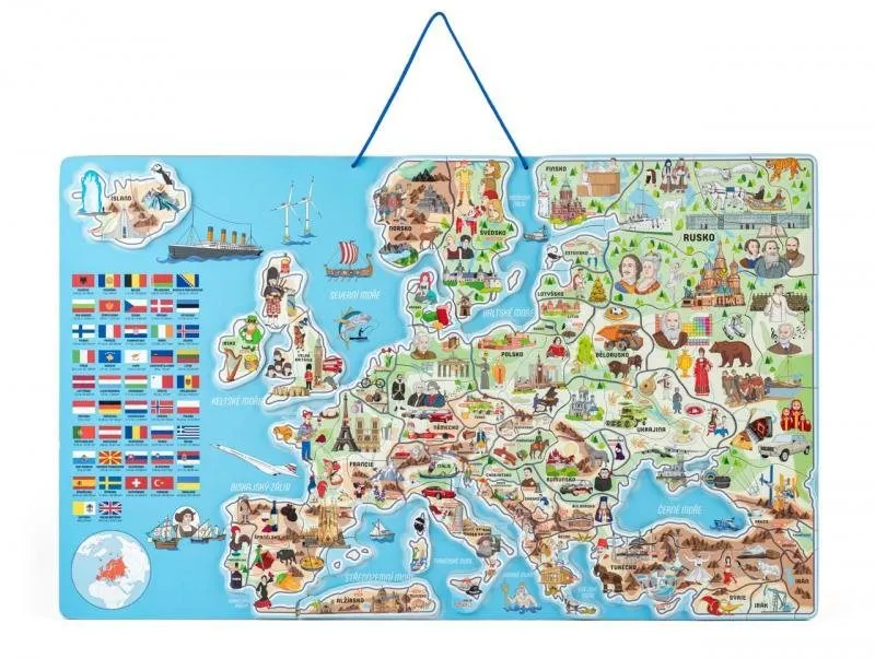 Mapa Woody Magnetická mapa EURÓPY, spoločenská hra 3 v 1, ČJ