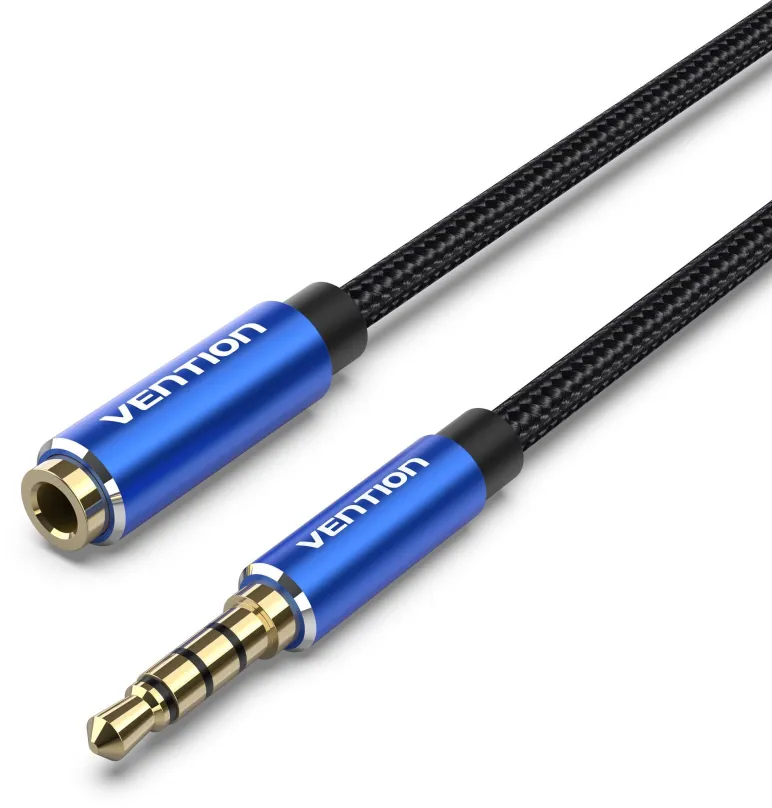 Audio kábel Vention Cotton Braided TRRS 3.5mm Male to 3.5mm Female Audio Extension 1.5m Blue Aluminum Alloy Type