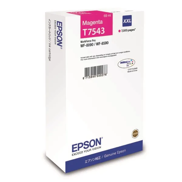 Epson originálny ink C13T754340, T7543, XXL, magenta, 69ml, Epson WorkForce Pro WF-8090DW, WF-8590DWF
