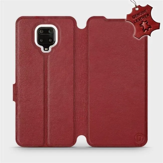Kryt na mobil Flip púzdro na mobil Xiaomi Redmi Note 9 Pro - Tmavo červené - kožené - Dark Red Leather