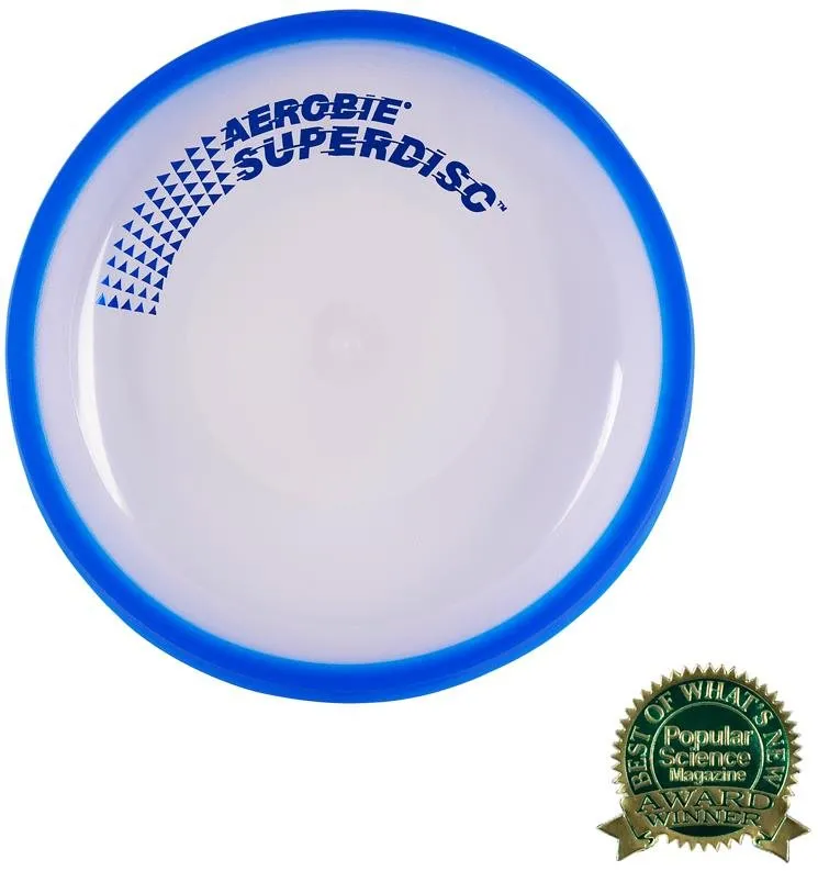 Frisbee Aerobie SUPERDISC modrý, rekreačný, s priamou trajektóriou, tvar je kruh, modrá fa