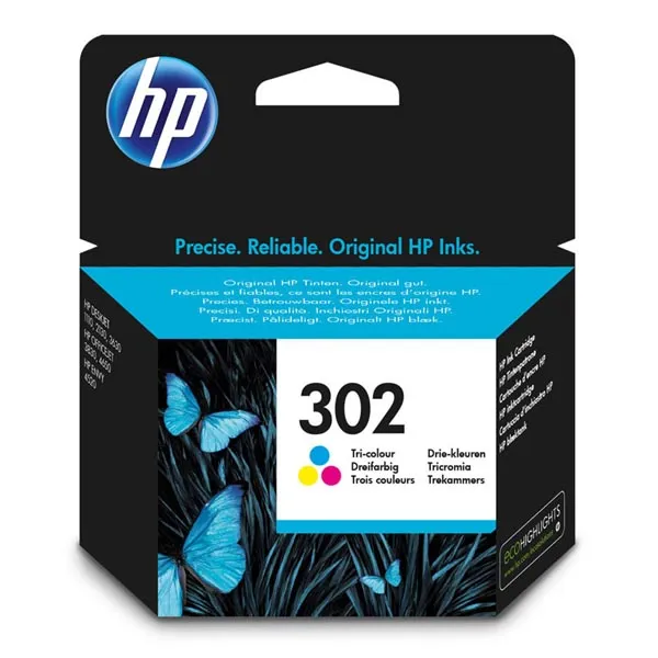 HP originálny ink F6U65AE, HP 302, farba, blister, 165/165/165str., 4ml, HP OJ 3830,3834,4650, DJ 2130,3630,1010, Envy 4520