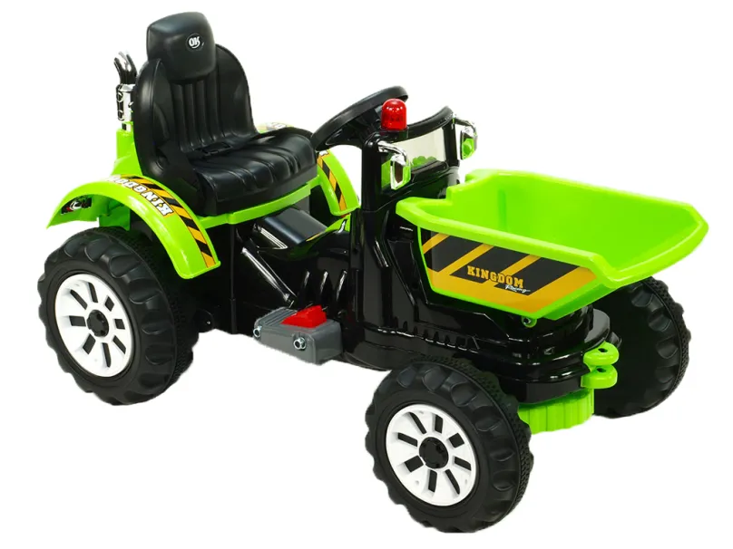 Traktor Kingdom s výklopnou korbou, mohutnými kolesami a konštrukcií, 2x motor 12V, 2x náhon, zelený,