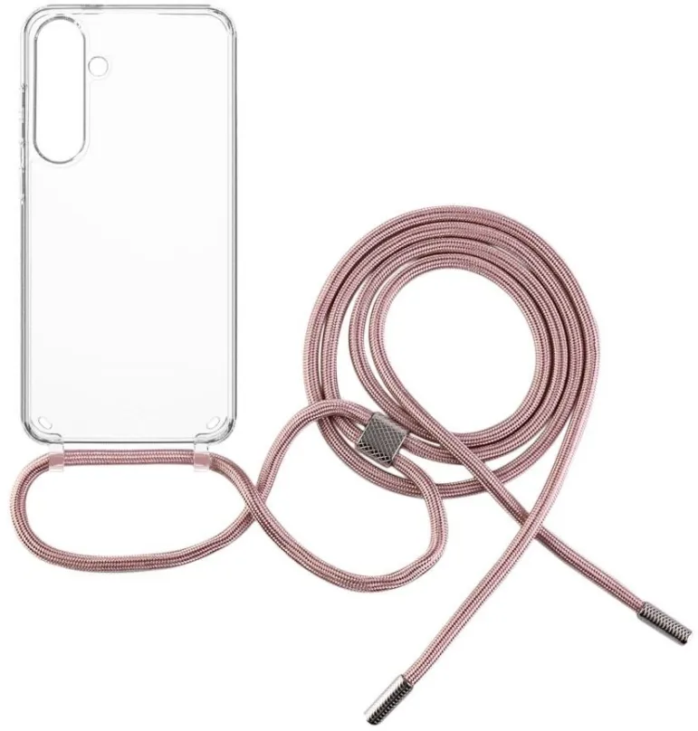Kryt na mobil FIXED Pure Neck s ružovou šnúrkou na krk pre Samsung Galaxy S24+
