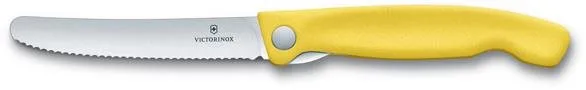 Kuchynský nôž Victorinox skladací desiatový nôž Swiss Classic, žltý, vlnkované ostrie 11cm