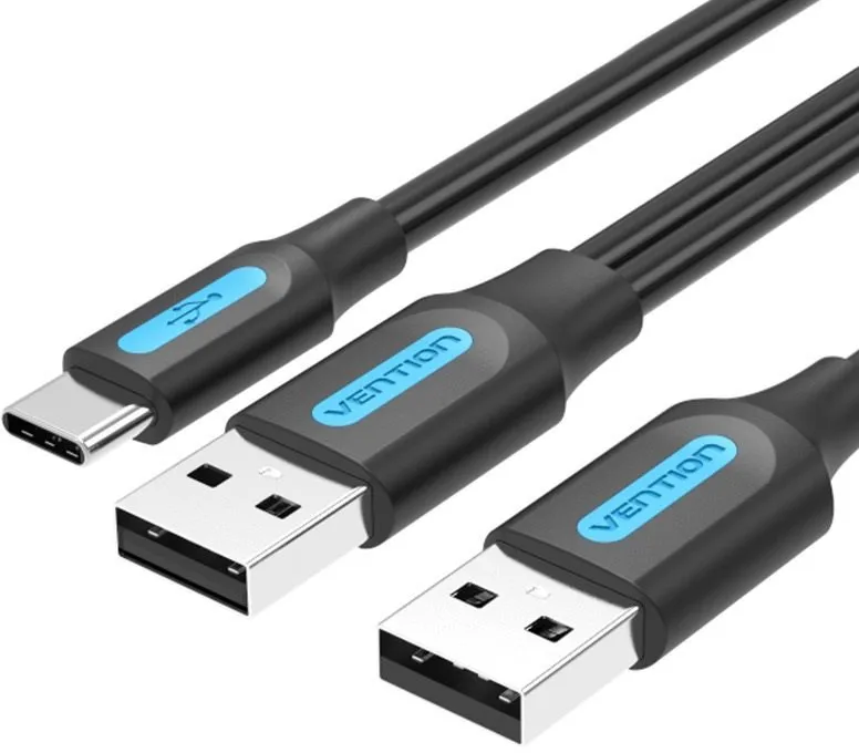 Dátový kábel Vention USB 2.0 to USB-C kábel s USB Power Supply 1M Black PVC Type
