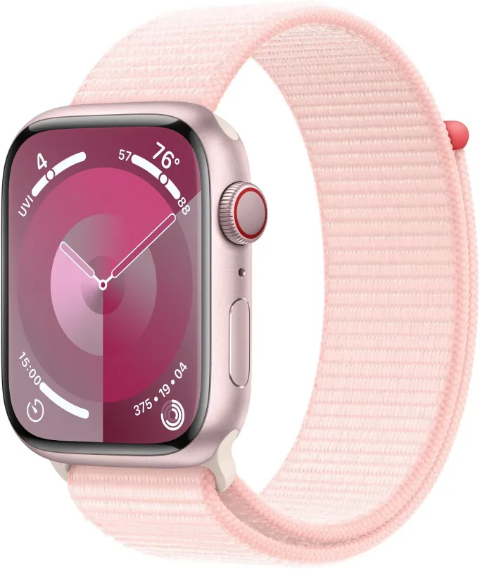 Chytré hodinky Apple Watch Series 9 45mm Cellular Ružový hliník so svetlo ružovým prevliekacím športovým remienkom