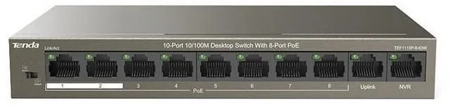 Switch Tenda TEF1110P-8-63W - PoE AT switch, PoE (Power over Ethernet), prenosová rýchlosť
