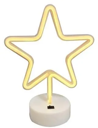 Dekoratívne osvetlenie Neónová lampička - Hviezda, 3x AA batérie / USB kábel, IP20, žltá farba