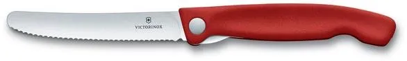 Kuchynský nôž Victorinox skladací desiatový nôž Swiss Classic, červený, vlnkované ostrie 11cm