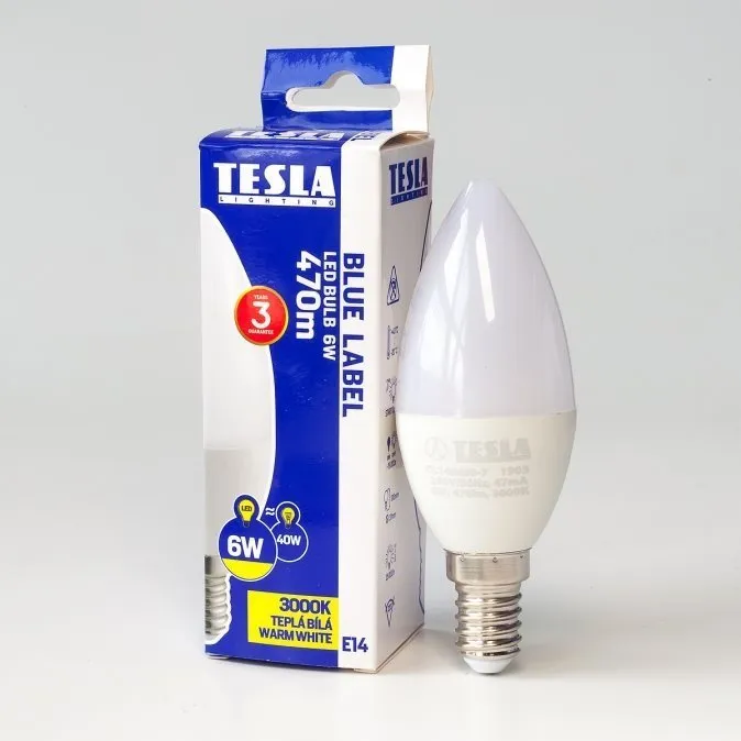 LED žiarovka Tesla LED žiarovka sviečka E14 6W