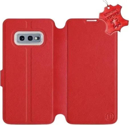 Kryt na mobil Flip púzdro na mobil Samsung Galaxy S10e - Červené - kožené - Red Leather