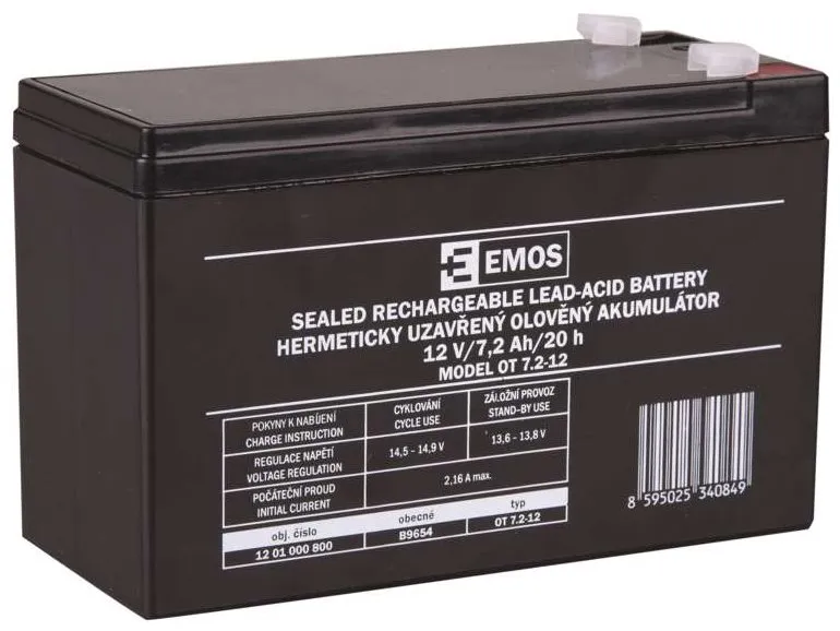 Batéria pre záložné zdroje EMOS Bezúdržbový olovený akumulátor 12 V/7,2 Ah, fastón 4,7 mm