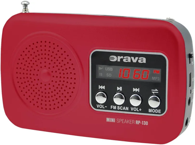 Rádio Orava RP-130 R červené, klasické, prenosné, FM tuner, podpora MP3, výkon 3 W, vstup