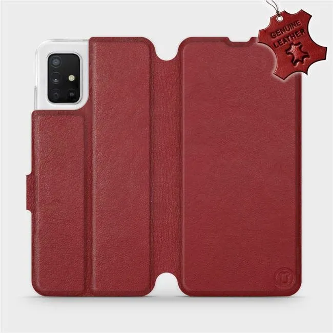 Kryt na mobil Flip puzdro na mobil Samsung Galaxy A51 - Tmavo červené - kožené - Dark Red Leather