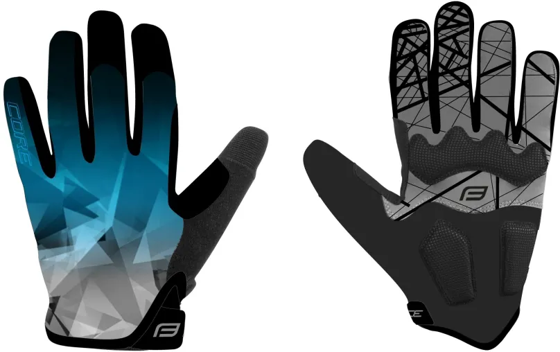 Cyklistické rukavice Force MTB CORE, modré L, dlhoprsté, veľkosť L a L, obvod dlane 21