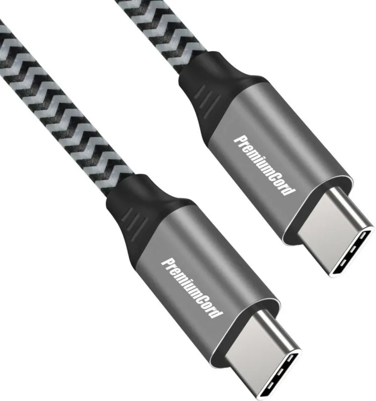 Dátový kábel PremiumCord Kábel USB-C M/M, 100W 20V/5A 480Mbps bavlnený oplet 0,5m