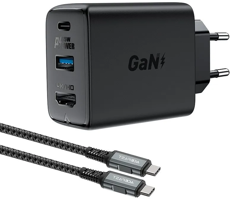 Nabíjačka do siete ACEFAST GaN Charger 65W USB-C + USB-A + HDMI HUB + USB-C Cable Black