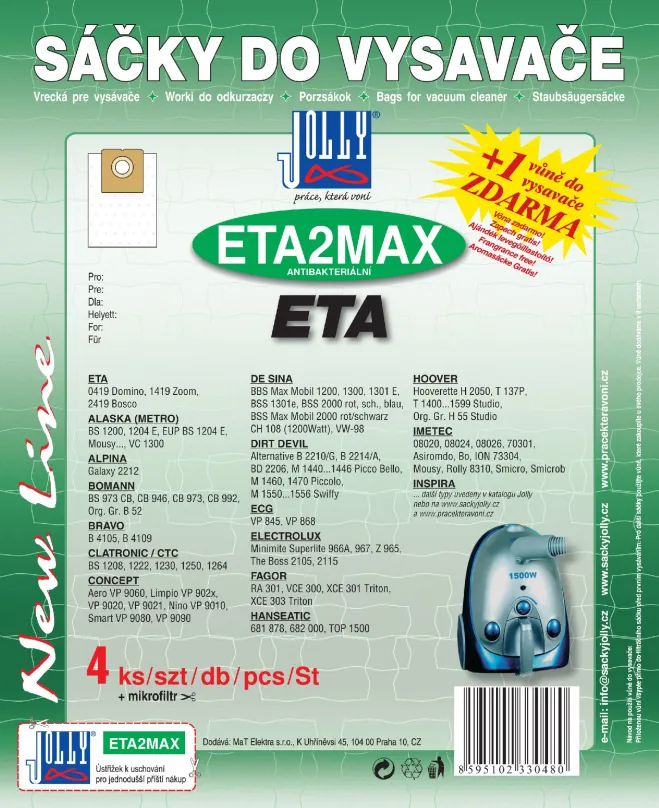 Vrecká do vysávača Vrecká do vysávača ETA2 MAX - textilné - vôňa Jablko