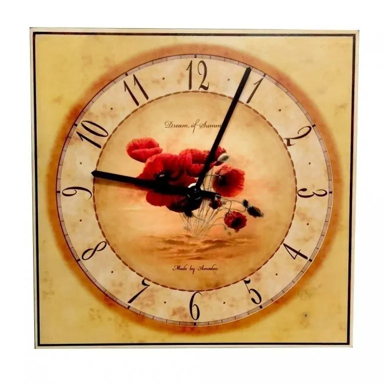 Nástenné hodiny AMADEA Drevené hodiny nástenné hranaté s vlčím makom, masívne drevo, 25x25 cm