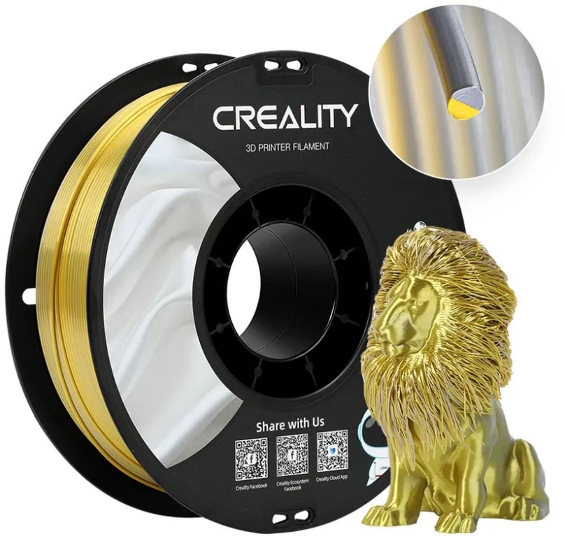 Filament Creality CR-Silk Gold-Silver, materiál PLA silk, priemer 1,75 mm s toleranciou 0,