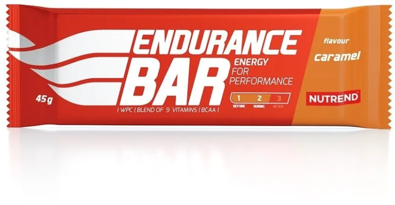 Energetická tyčinka Nutrend Endurance Bar, 45g, karamel, energetická hodnota 381 kcal na
