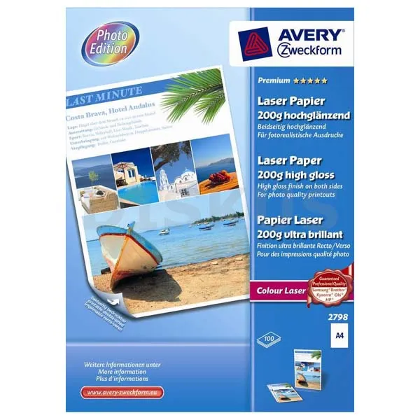 Avery Zweckform Premium Laser Paper, foto papier, vysoko lesklý, biely, A4, 200 g/m2, 100 ks, 2798, laserový