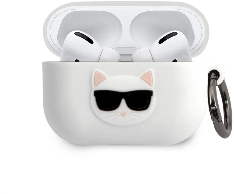 Puzdro na slúchadlá Karl Lagerfeld Choupette Head Silikónové Puzdro pre Airpods Pro White