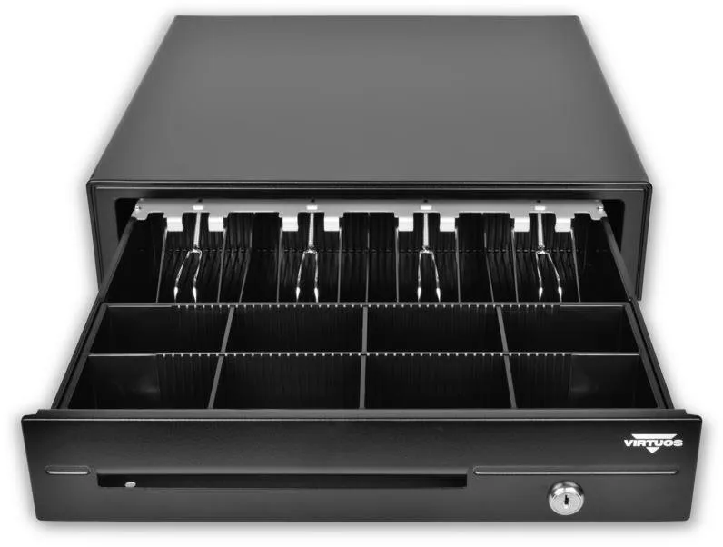 Pokladničná zásuvka Virtuos pokladničná zásuvka C420D s káblom, kovové držiaky, 9-24V, čierna