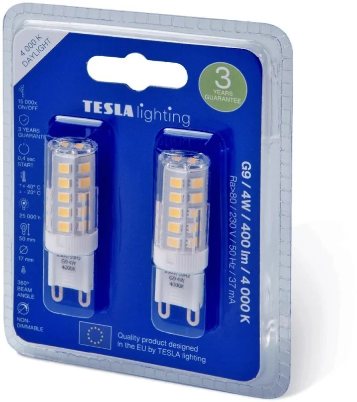 LED žiarovka TESLA LED BULB, G9, 4W, 400lm, 4000K denná biela, 2ks
