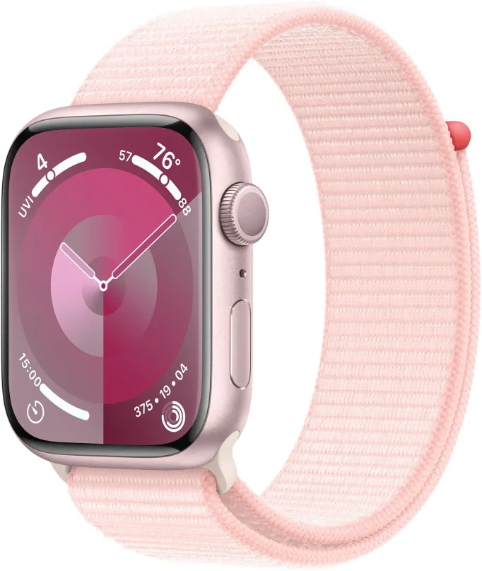 Chytré hodinky Apple Watch Series 9 45mm Ružový hliník so svetlo ružovým prevliekacím športovým remienkom