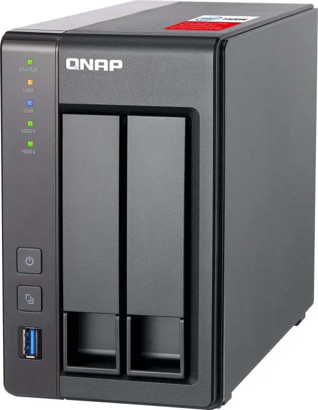 NAS QNAP TS-251+-2G, 2×, CPU Intel Celeron 2,42 GHz, 2 GB DDR3L (max. 8 GB), 2 × USB 3.2