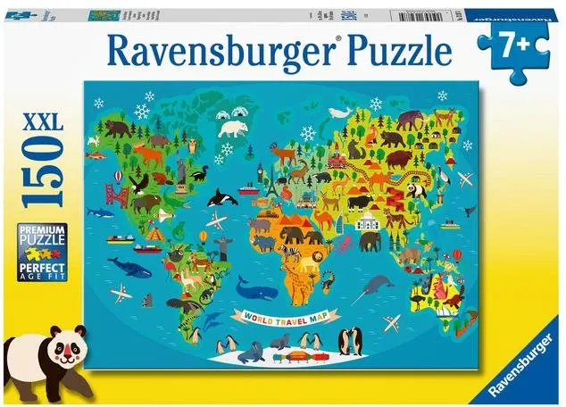 Puzzle Ravensburger puzzle 132874 Zvieracia svetová mapa 150 dielikov