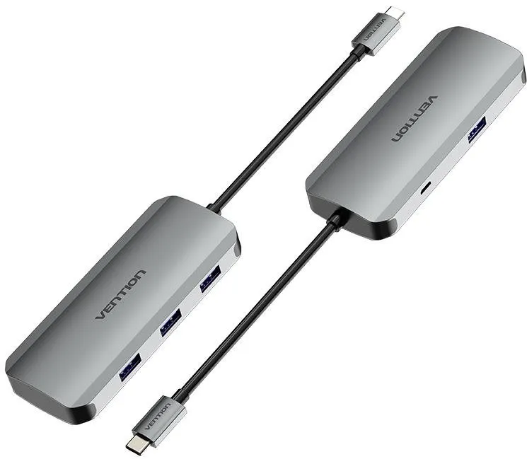 USB Hub Vention USB-C do USB 3.0 x 4 / Micro USB-B Hub 0.15M Gray Aluminum