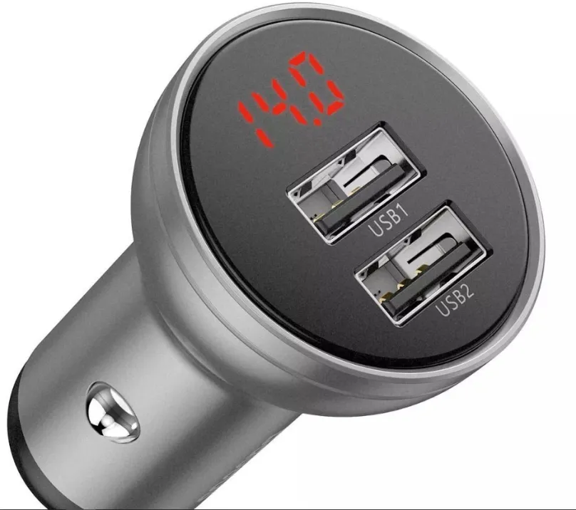 Nabíjačka do auta Baseus Digital Display Dual USB Car Quick Charger 24W Silver