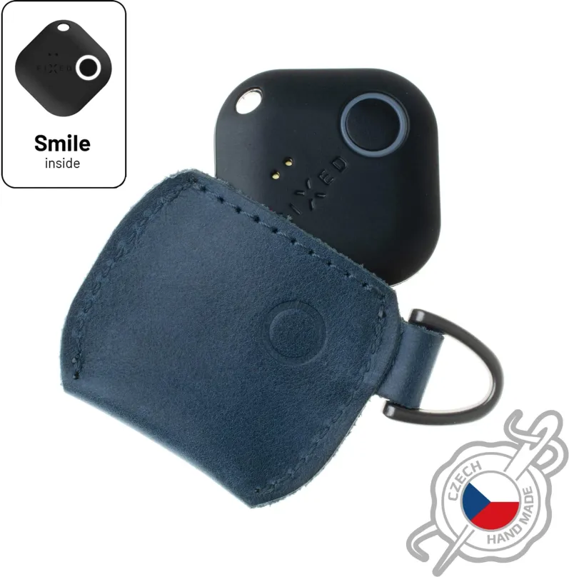 Kľúčenka FIXED Smile Case z pravej hovädzej kože so smart trackerom FIXED Smile PRO modré