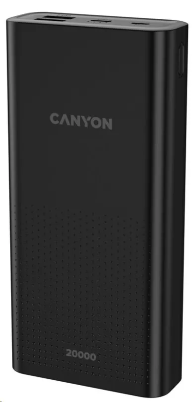 CANYON powerbanka PB-2001, 20000mAh Li-poly, Input 5V/2A microUSB + USB C, Output 5V/2.1A USB-A, čierna