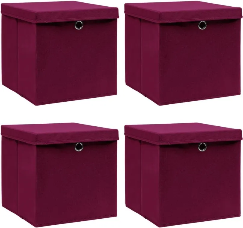 Úložný box Úložné boxy s vekami 4 ks tmavo červené 32 x 32 x 32 cm textil