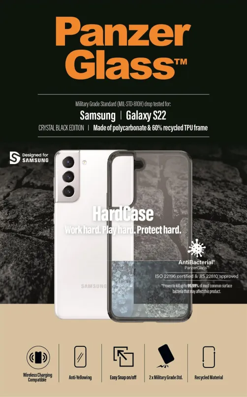 Kryt na mobil PanzerGlass HardCase Samsung Galaxy S22, pre Samsung Galaxy S22 5G, materiál